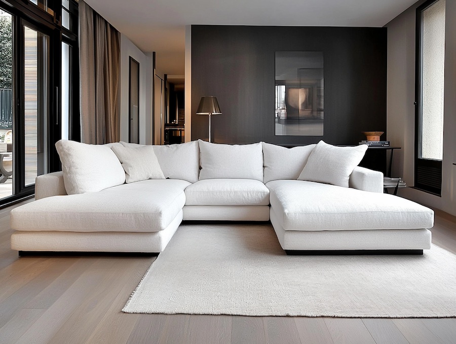 sofa blanco con doble chaiselongue